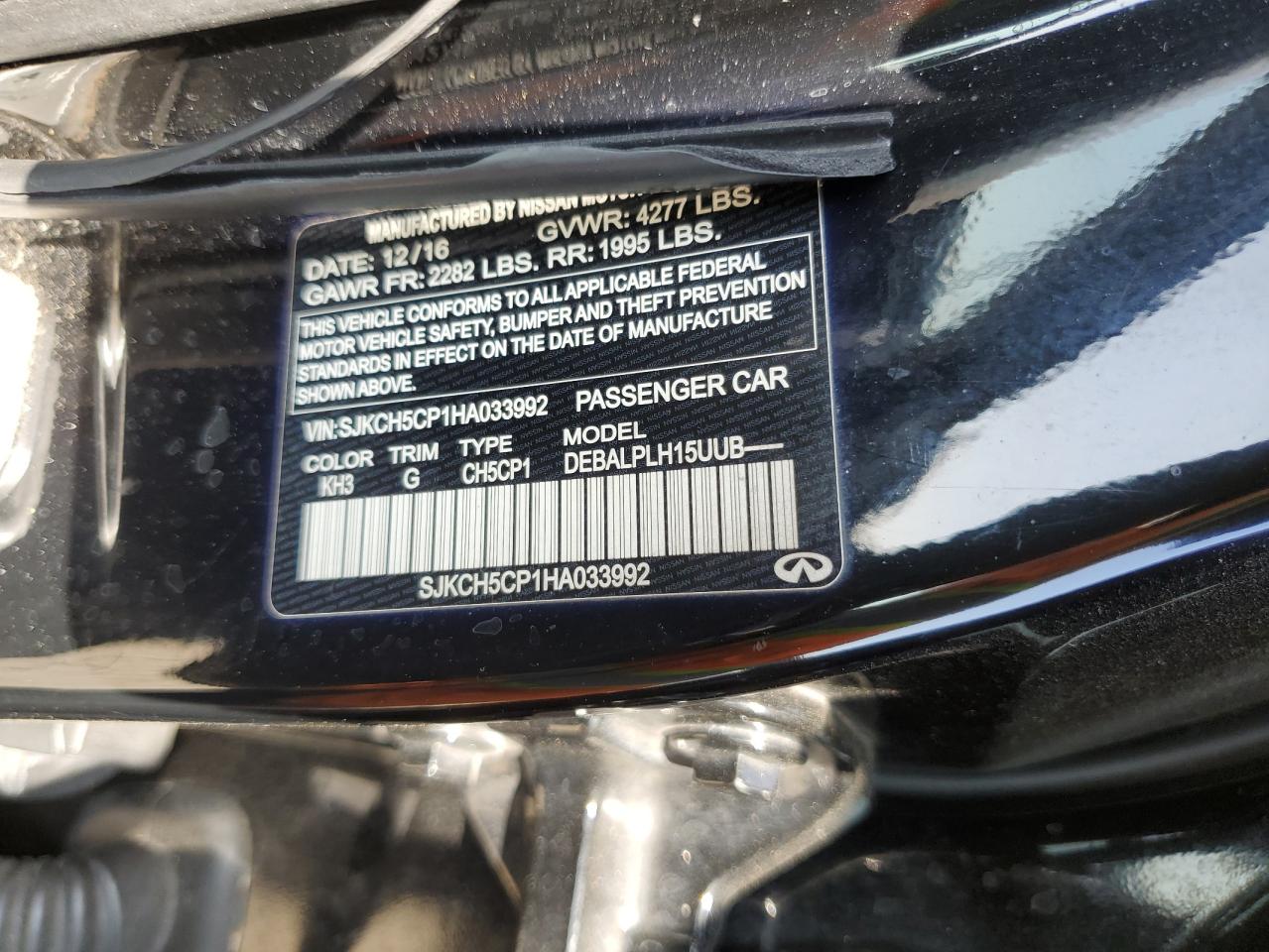 2017 Infiniti Qx30 Base VIN: SJKCH5CP1HA033992 Lot: 55818175
