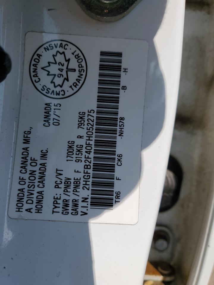 2015 Honda Civic Lx VIN: 2HGFB2F40FH052275 Lot: 55609775