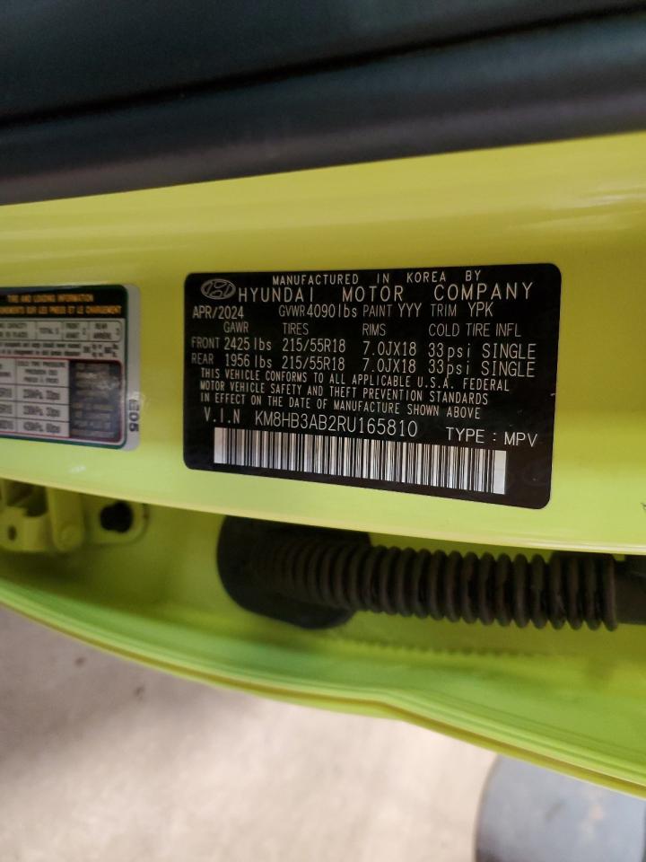 2024 Hyundai Kona Sel VIN: KM8HB3AB2RU165810 Lot: 56132125