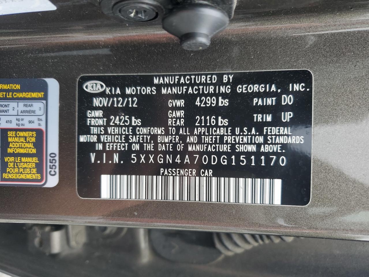 2013 Kia Optima Ex VIN: 5XXGN4A70DG151170 Lot: 56983775