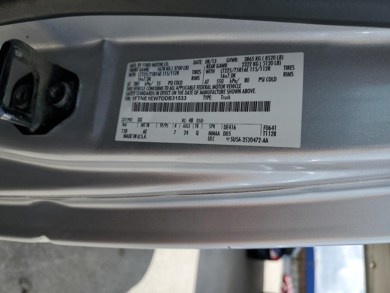 2013 Ford Econoline E150 Van VIN: 1FTNE1EW7DDB31533 Lot: 58295465