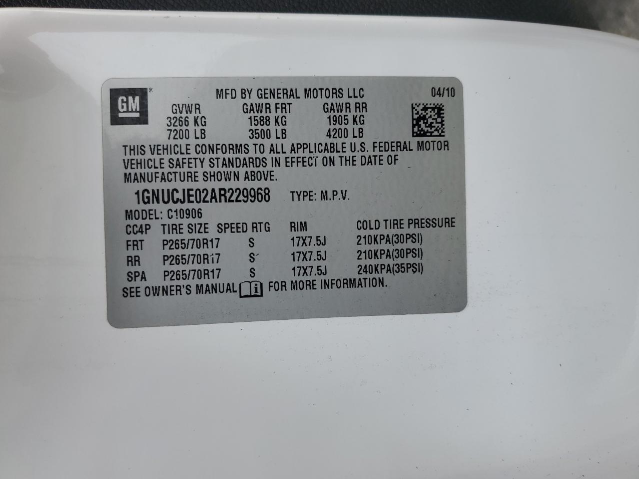 2010 Chevrolet Suburban C1500 Lt VIN: 1GNUCJE02AR229968 Lot: 56762975
