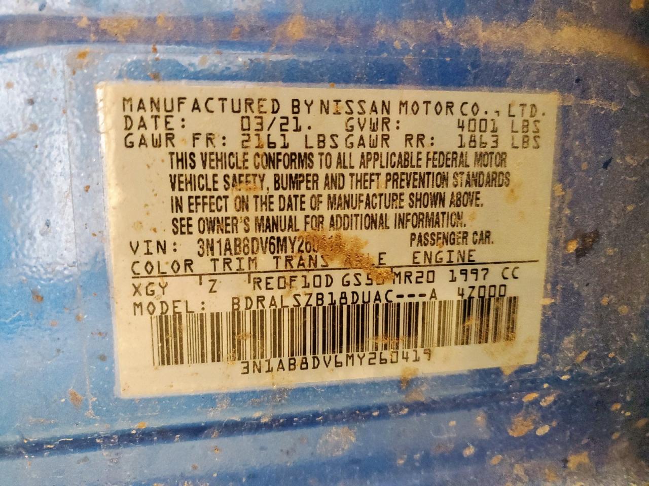 2021 Nissan Sentra Sr VIN: 3N1AB8DV6MY260419 Lot: 56973165