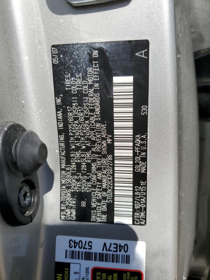 2007 Toyota Sienna Xle VIN: 5TDZK22CX7S072786 Lot: 56599675