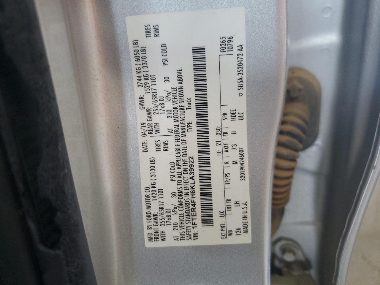 2019 Ford Ranger Xl VIN: 1FTER4FH6KLA39922 Lot: 56651485