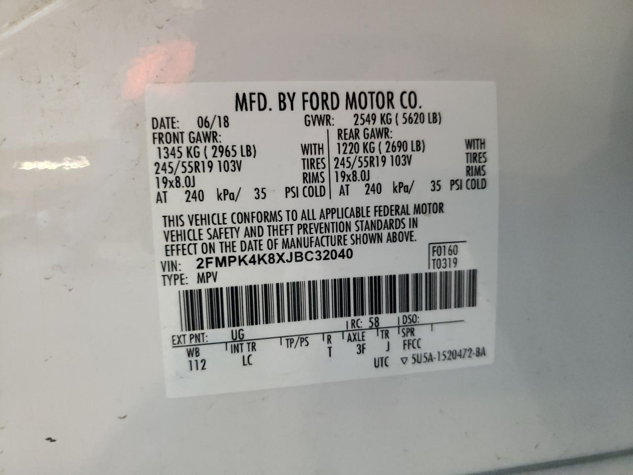2018 Ford Edge Titanium VIN: 2FMPK4K8XJBC32040 Lot: 56739985