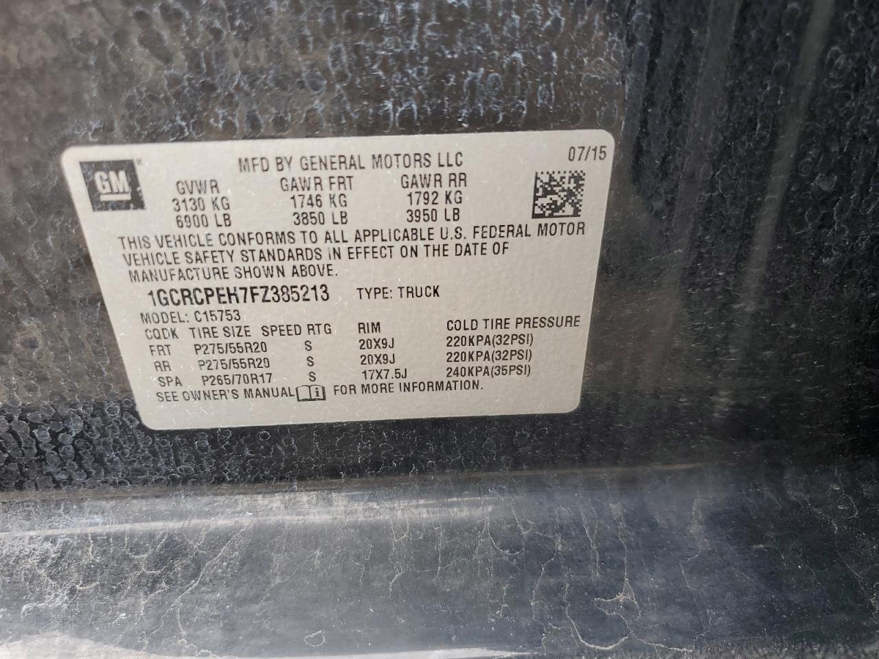 2015 Chevrolet Silverado C1500 VIN: 1GCRCPEH7FZ385213 Lot: 56993495