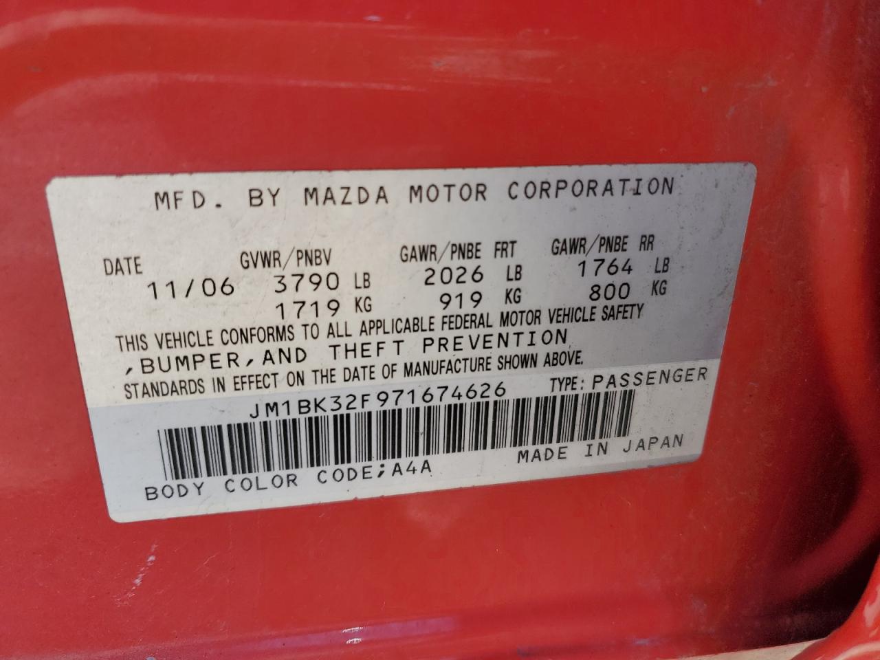 2007 Mazda 3 I VIN: JM1BK32F971674626 Lot: 56483255
