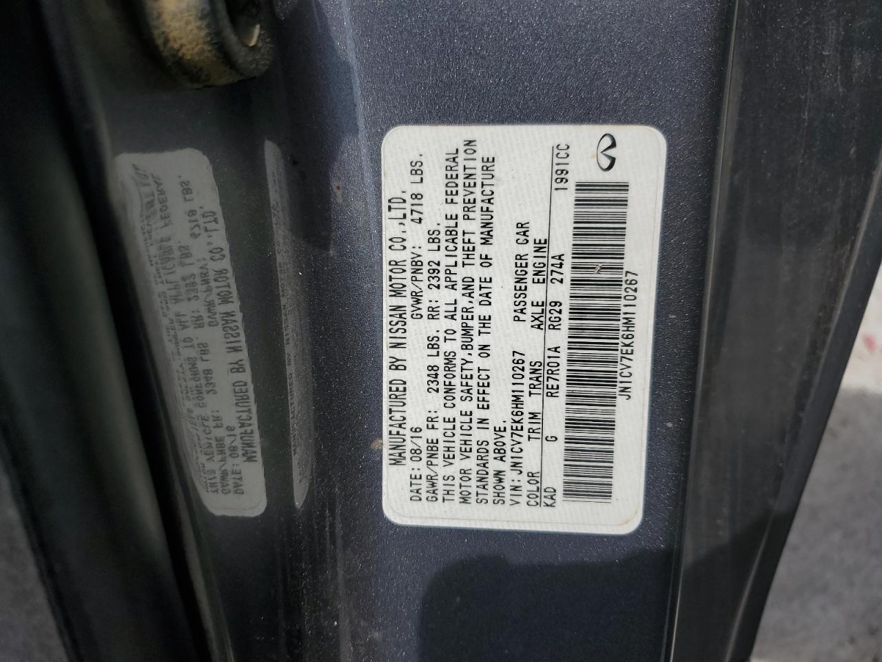2017 Infiniti Q60 Base VIN: JN1CV7EK6HM110267 Lot: 58374135