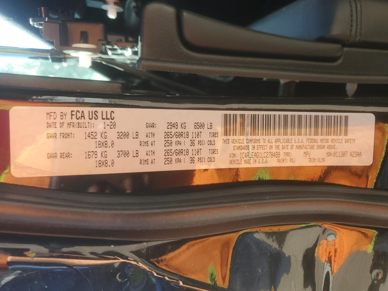 2020 Jeep Grand Cherokee Laredo VIN: 1C4RJEAG1LC278499 Lot: 57906995