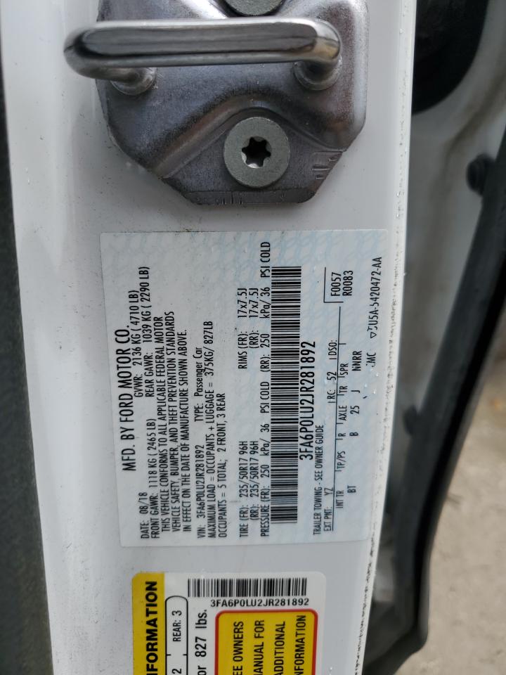 2018 Ford Fusion Se Hybrid VIN: 3FA6P0LU2JR281892 Lot: 54027725