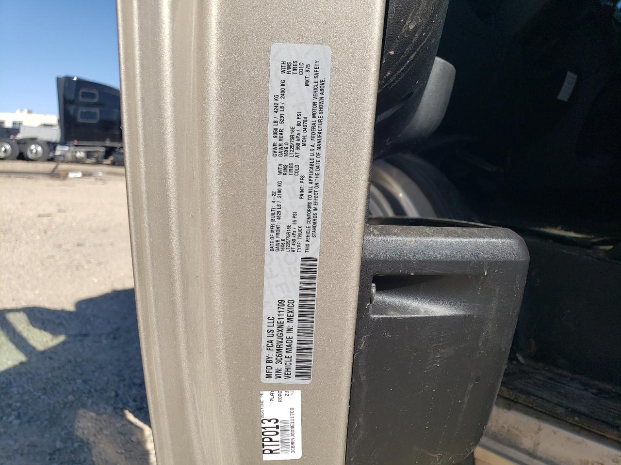 2022 Ram Promaster 3500 3500 High VIN: 3C6MRVJGXNE111709 Lot: 58552785