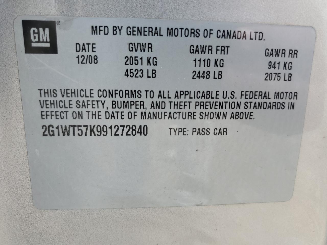 2009 Chevrolet Impala 1Lt VIN: 2G1WT57K991272840 Lot: 58245735