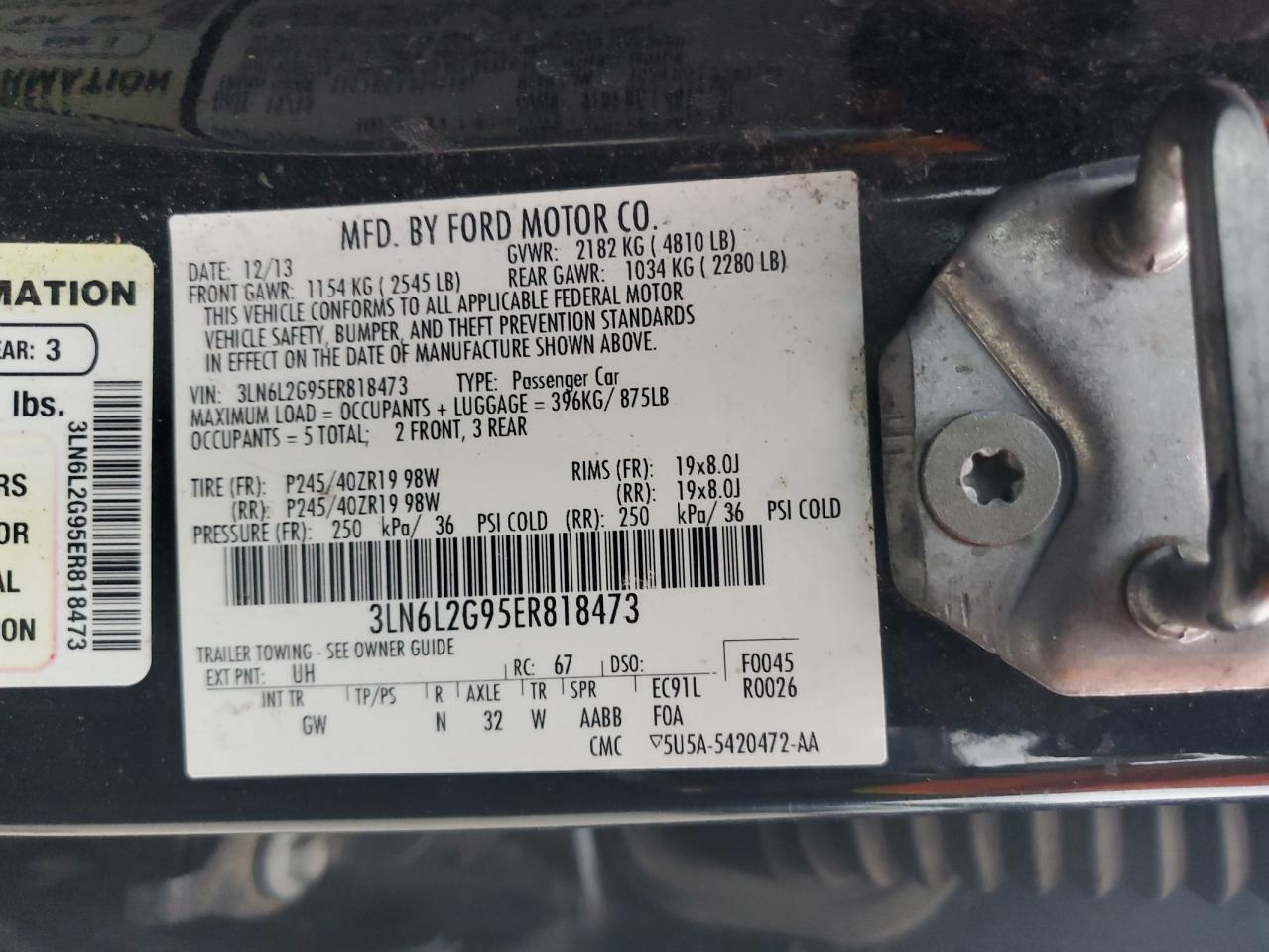 2014 Lincoln Mkz VIN: 3LN6L2G95ER818473 Lot: 57396215