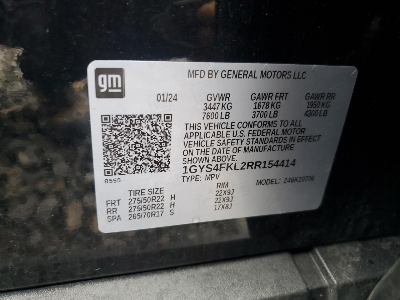 2024 Cadillac Escalade Sport VIN: 1GYS4FKL2RR154414 Lot: 56644165