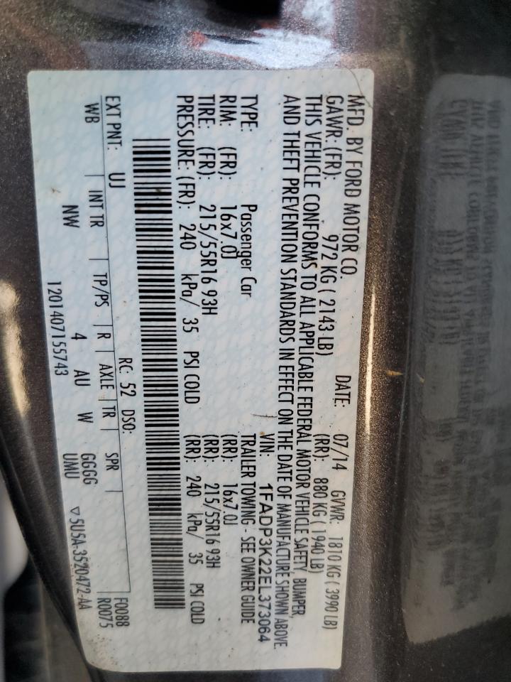 2014 Ford Focus Se VIN: 1FADP3K22EL373064 Lot: 56502675