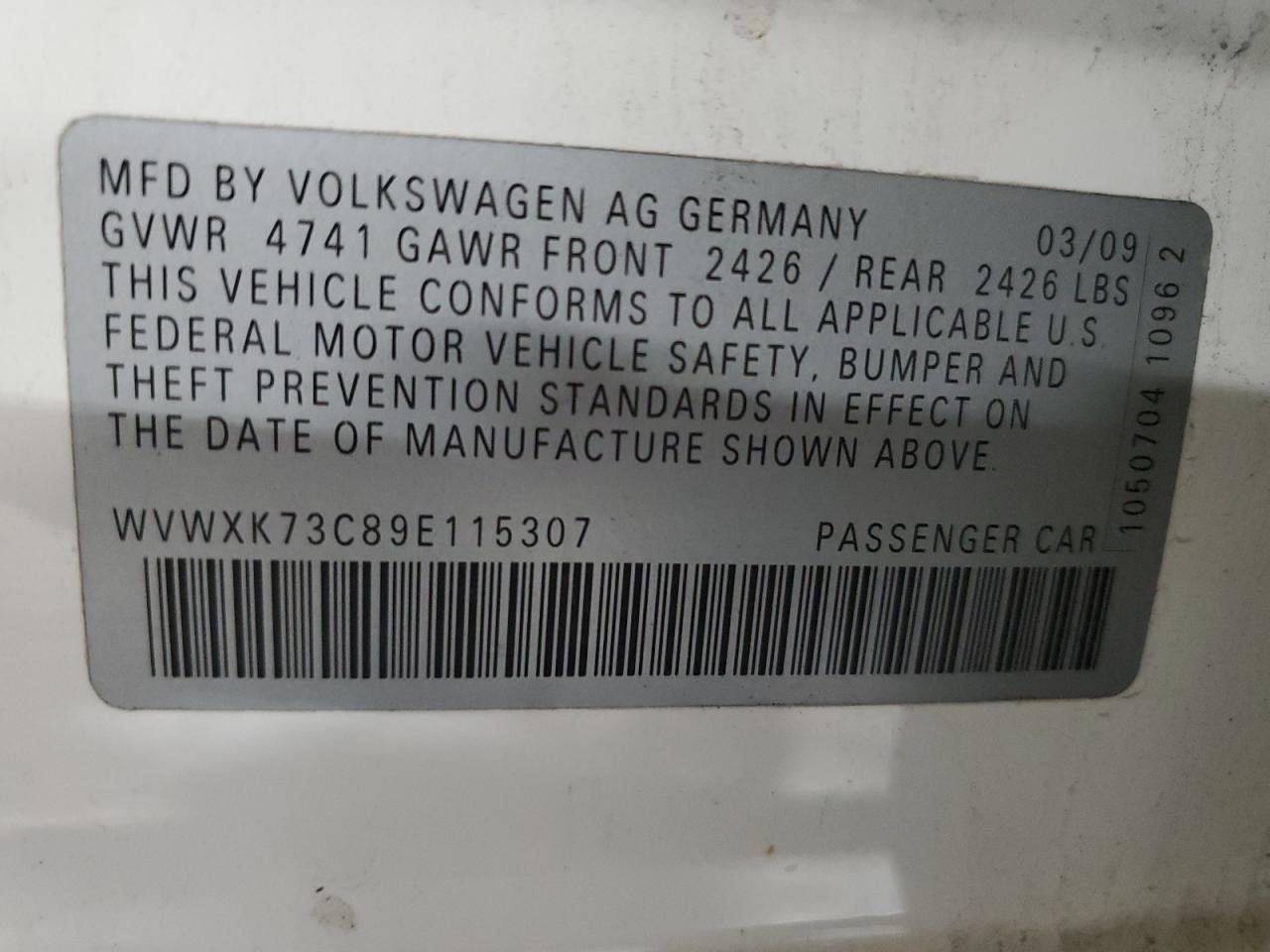 2009 Volkswagen Passat Wagon Turbo VIN: WVWXK73C89E115307 Lot: 57277765