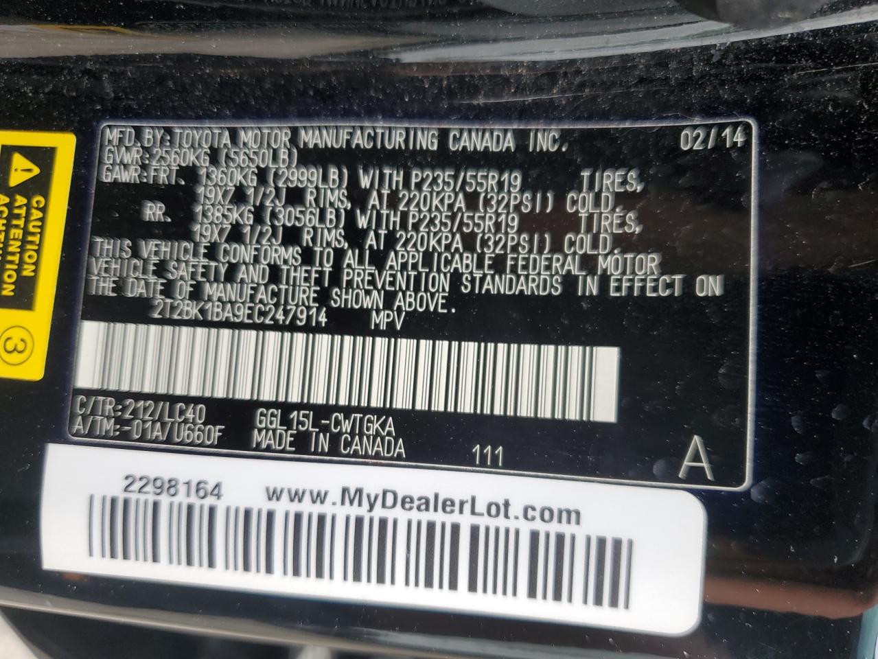 2014 Lexus Rx 350 Base VIN: 2T2BK1BA9EC247914 Lot: 57070415