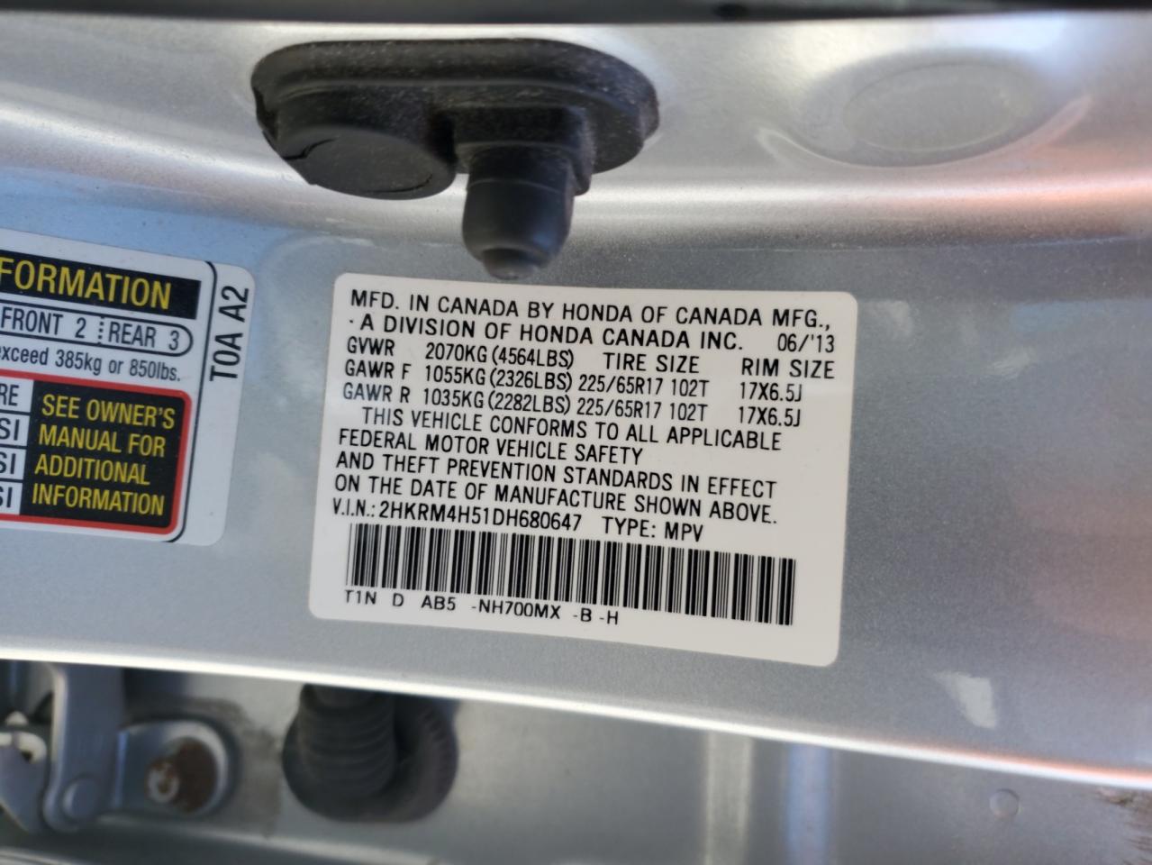 2013 Honda Cr-V Ex VIN: 2HKRM4H51DH680647 Lot: 56884895