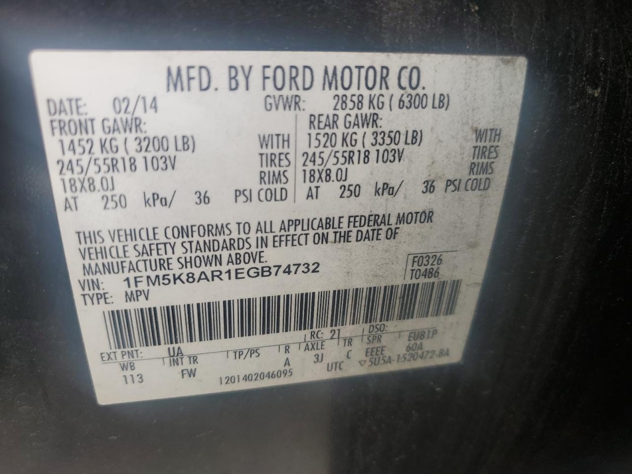 2014 Ford Explorer Police Interceptor VIN: 1FM5K8AR1EGB74732 Lot: 55993835