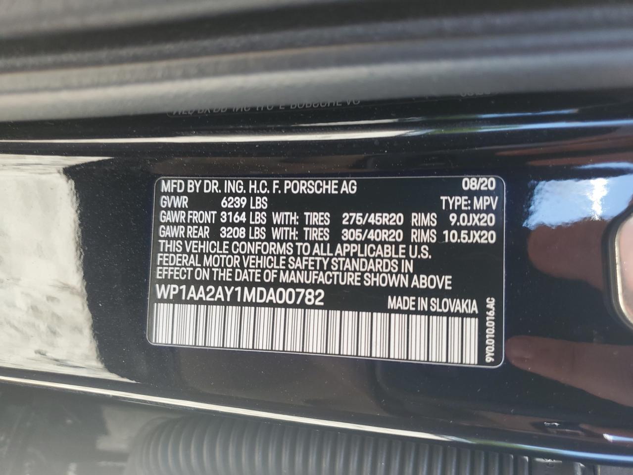 2021 Porsche Cayenne VIN: WP1AA2AY1MDA00782 Lot: 58140965