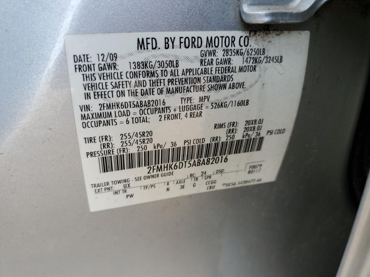 2010 Ford Flex Limited VIN: 2FMHK6DT5ABA82016 Lot: 56720975