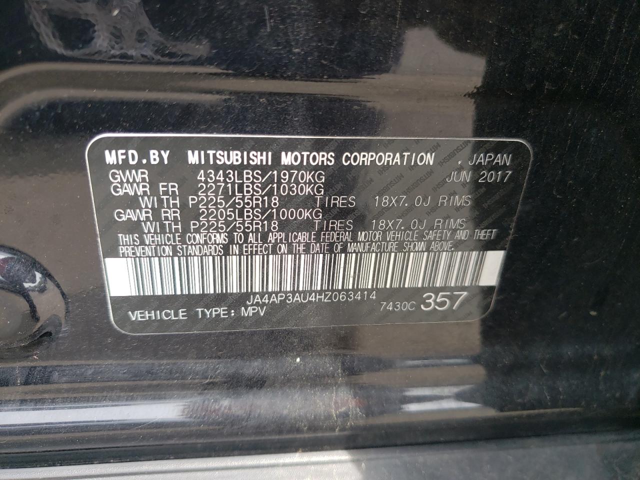 2017 Mitsubishi Outlander Sport Es VIN: JA4AP3AU4HZ063414 Lot: 56722795