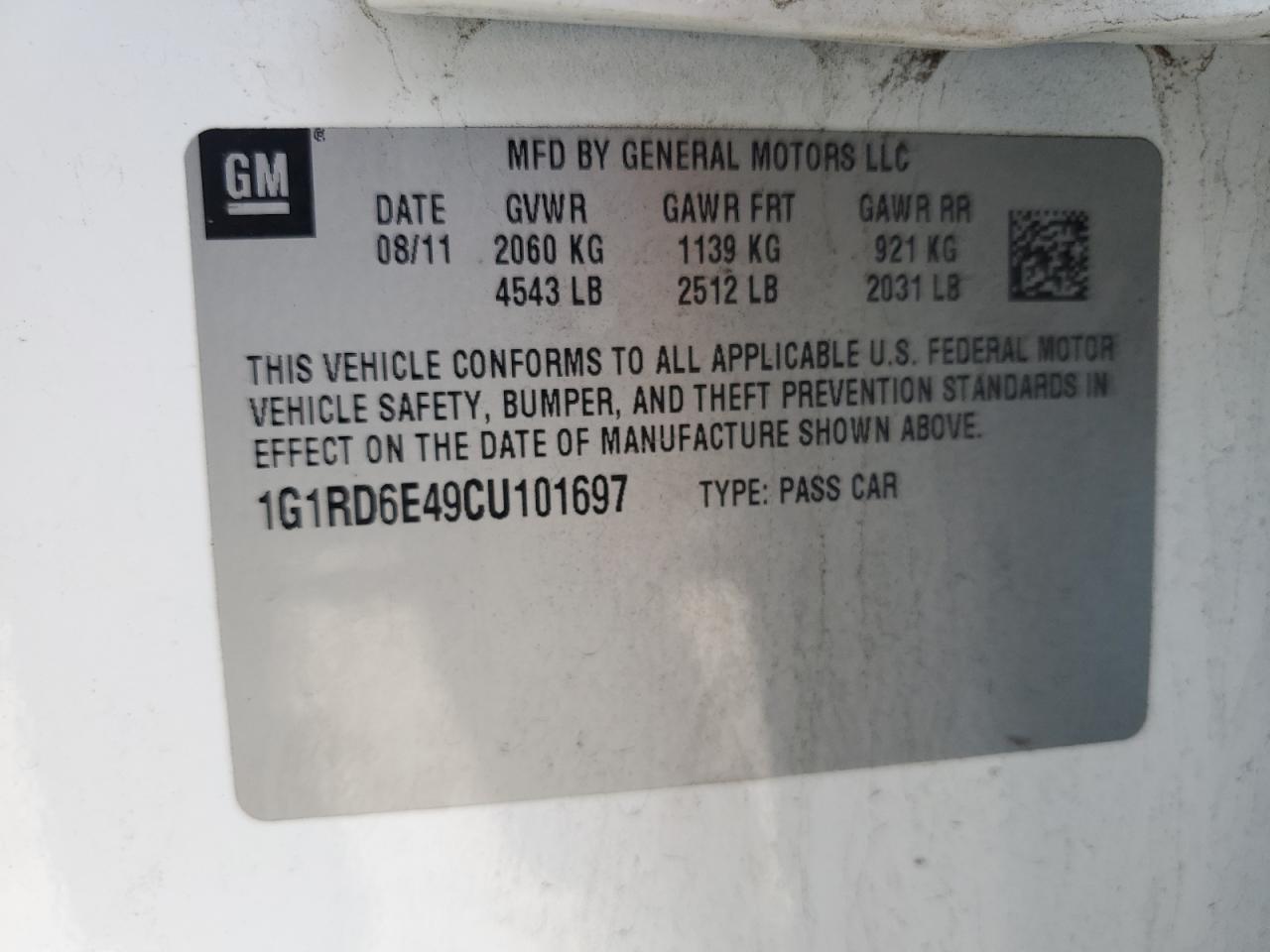 2012 Chevrolet Volt VIN: 1G1RD6E49CU101697 Lot: 56904855