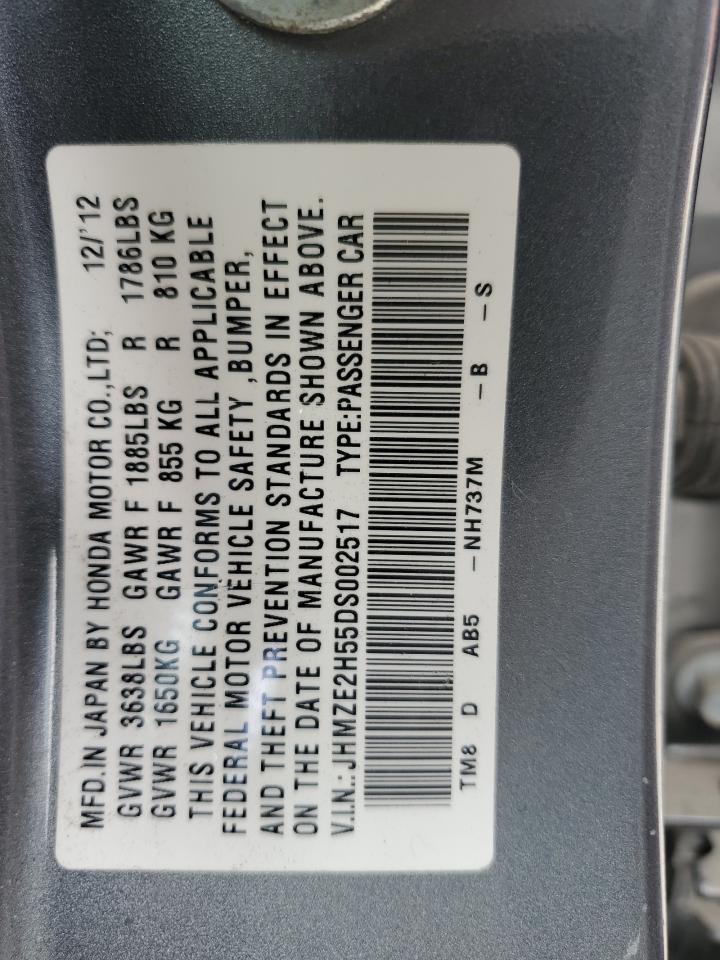 2013 Honda Insight Lx VIN: JHMZE2H55DS002517 Lot: 54980465
