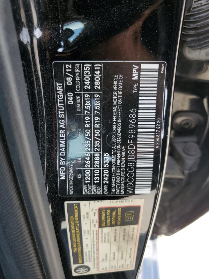2013 Mercedes-Benz Glk 350 4Matic VIN: WDCGG8JB8DF989686 Lot: 56307365