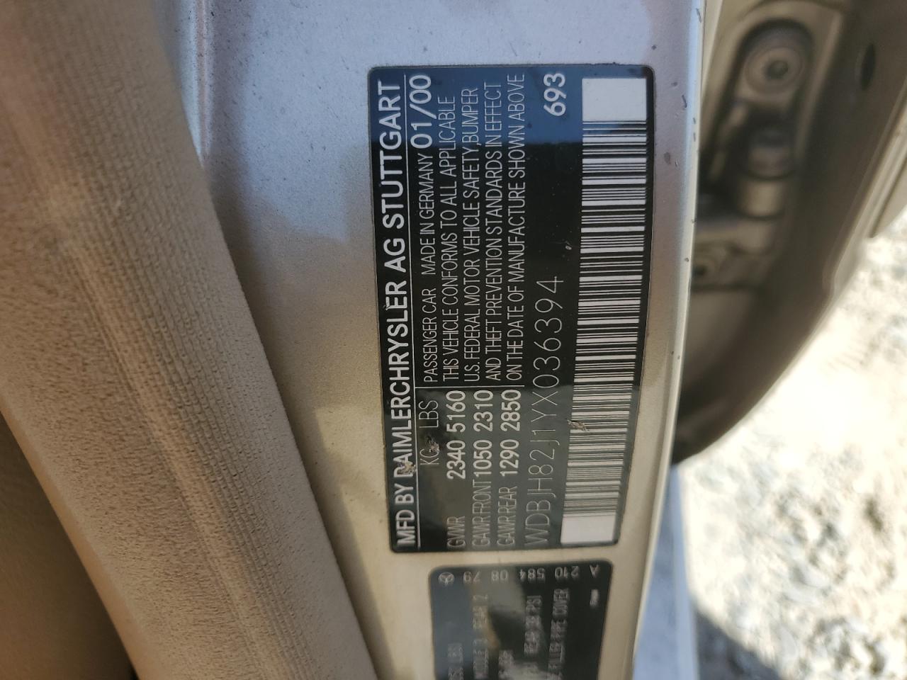 2000 Mercedes-Benz E 320 4Matic VIN: WDBJH82J1YX036394 Lot: 58012805