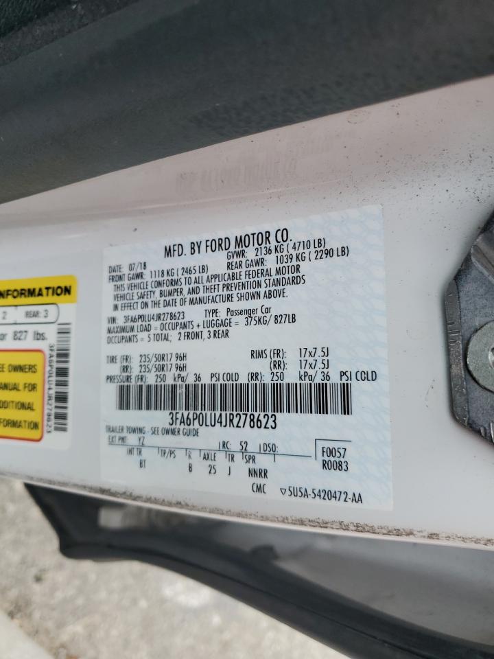 2018 Ford Fusion Se Hybrid VIN: 3FA6P0LU4JR278623 Lot: 54042475