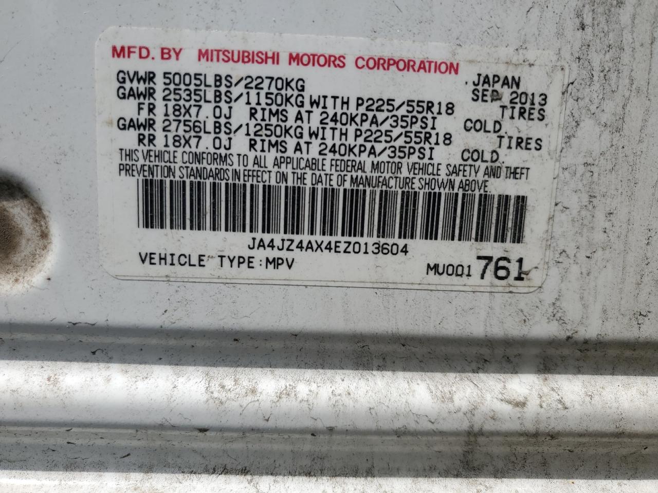 2014 Mitsubishi Outlander Gt VIN: JA4JZ4AX5EZ001459 Lot: 57512665