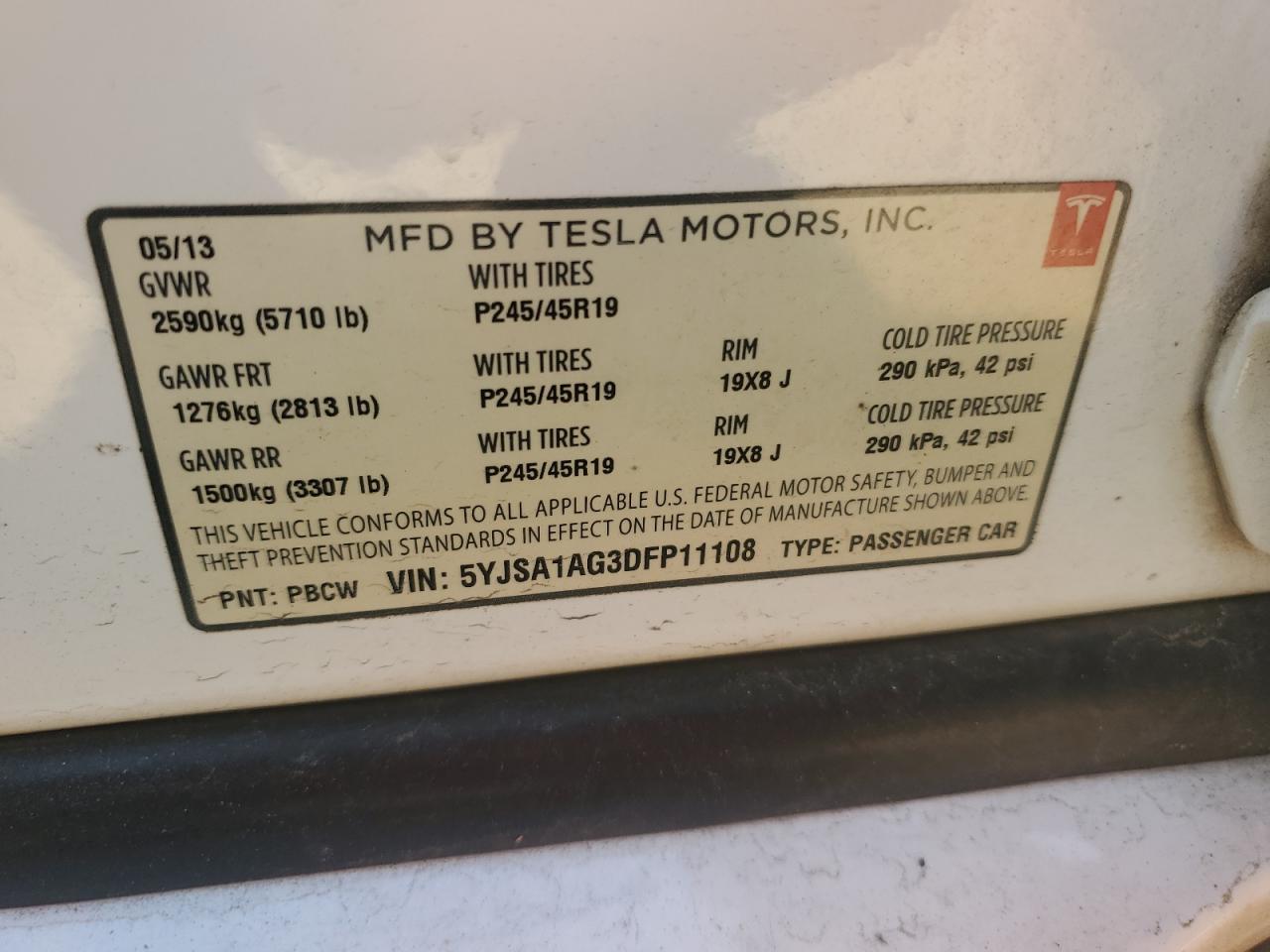 2013 Tesla Model S VIN: 5YJSA1AG3DFP11108 Lot: 56247045