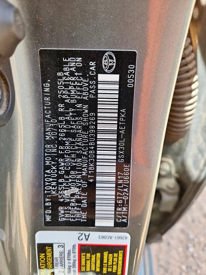 2011 Toyota Avalon Base VIN: 4T1BK3DB4BU398269 Lot: 86678675