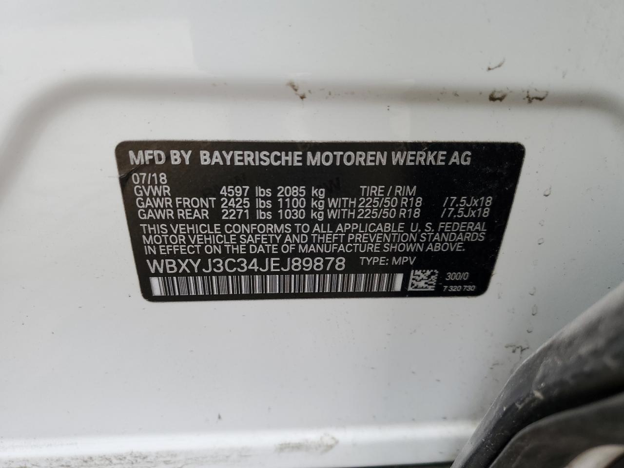 2018 BMW X2 Sdrive28I VIN: WBXYJ3C34JEJ89878 Lot: 56375645
