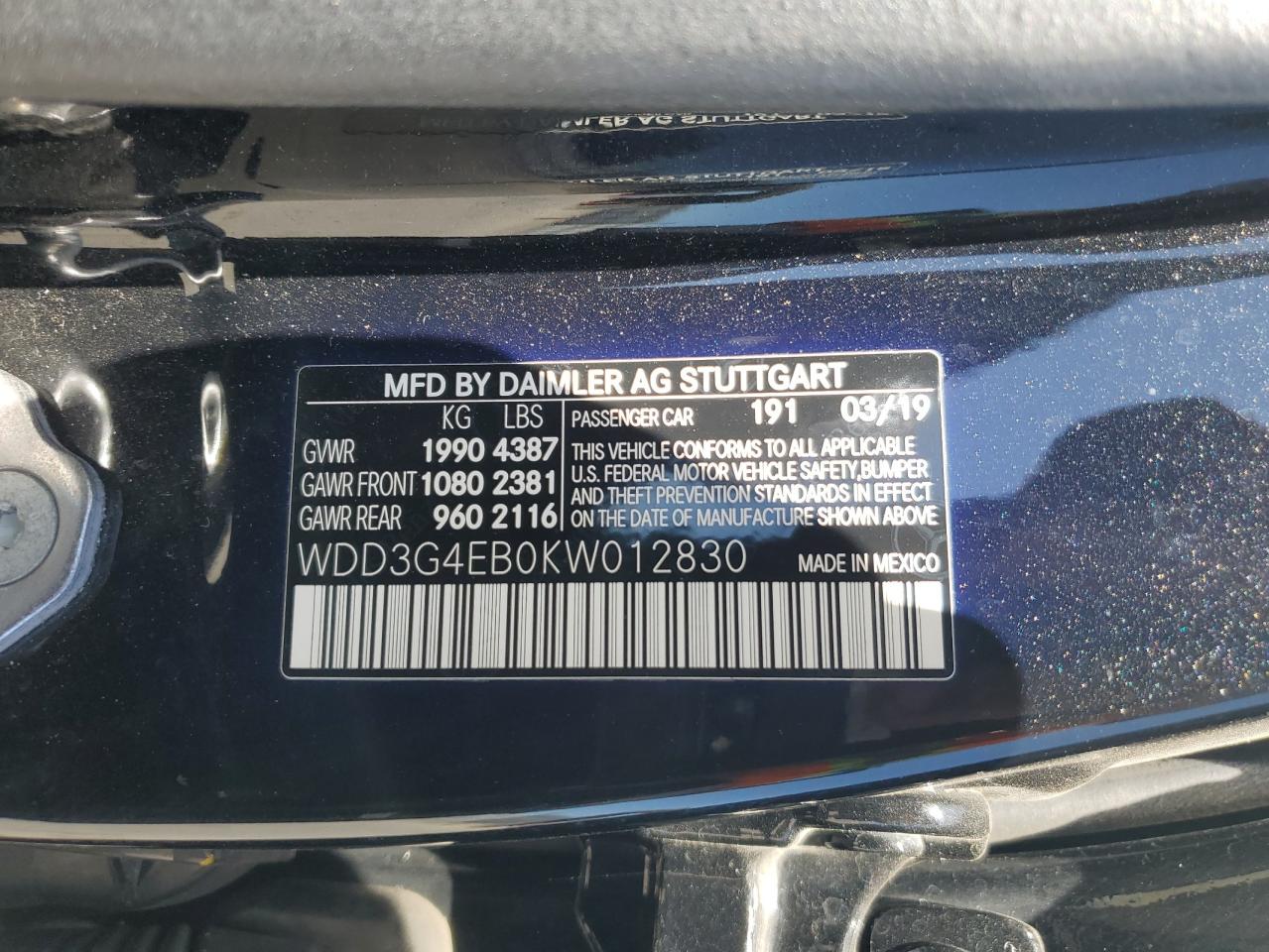 2019 Mercedes-Benz A 220 VIN: WDD3G4EB0KW012830 Lot: 56175745