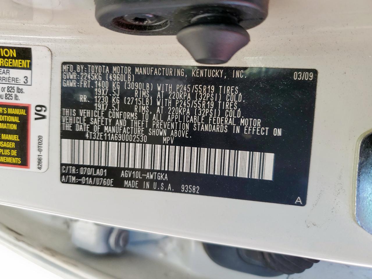 2009 Toyota Venza VIN: 4T3ZE11A69U002530 Lot: 56053455
