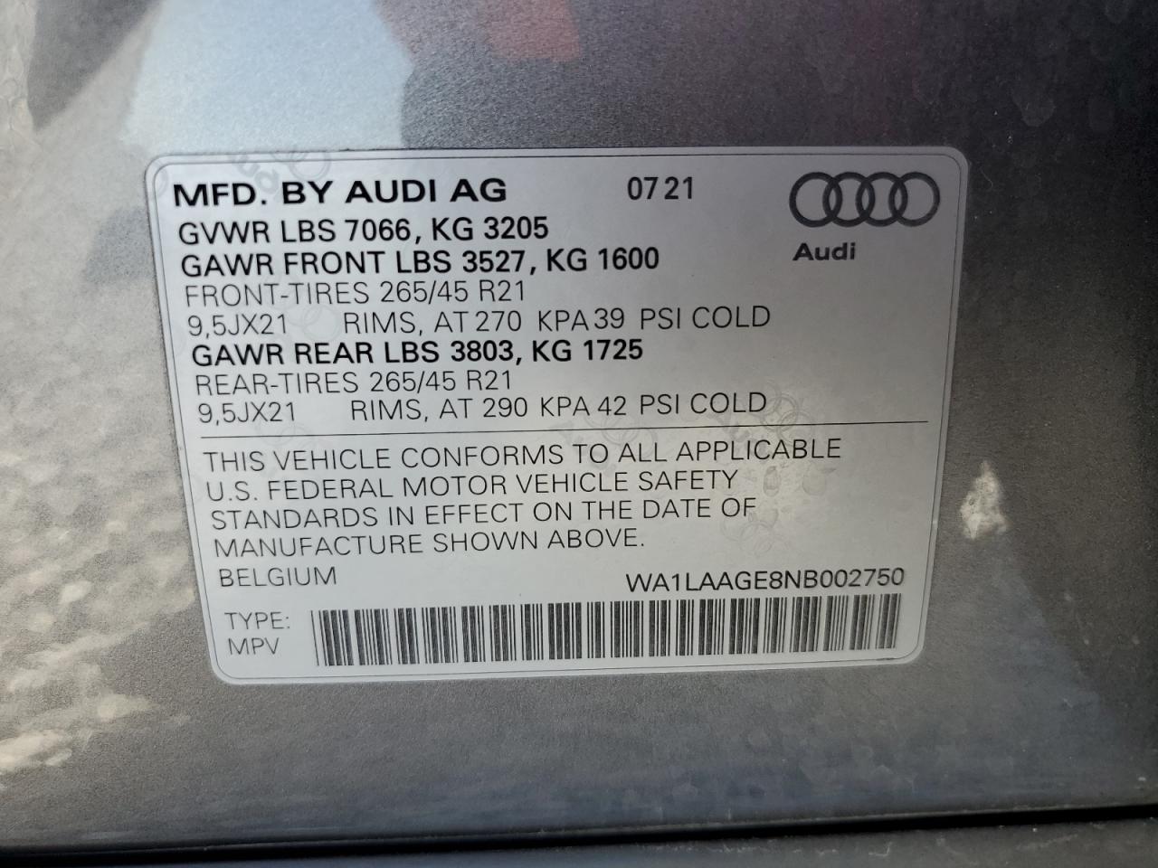 2022 Audi E-Tron Premium Plus VIN: WA1LAAGE8NB002750 Lot: 57163615