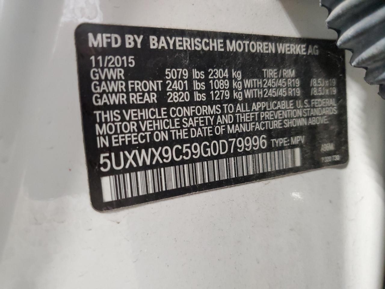 2016 BMW X3 xDrive28I VIN: 5UXWX9C59G0D79996 Lot: 57052815