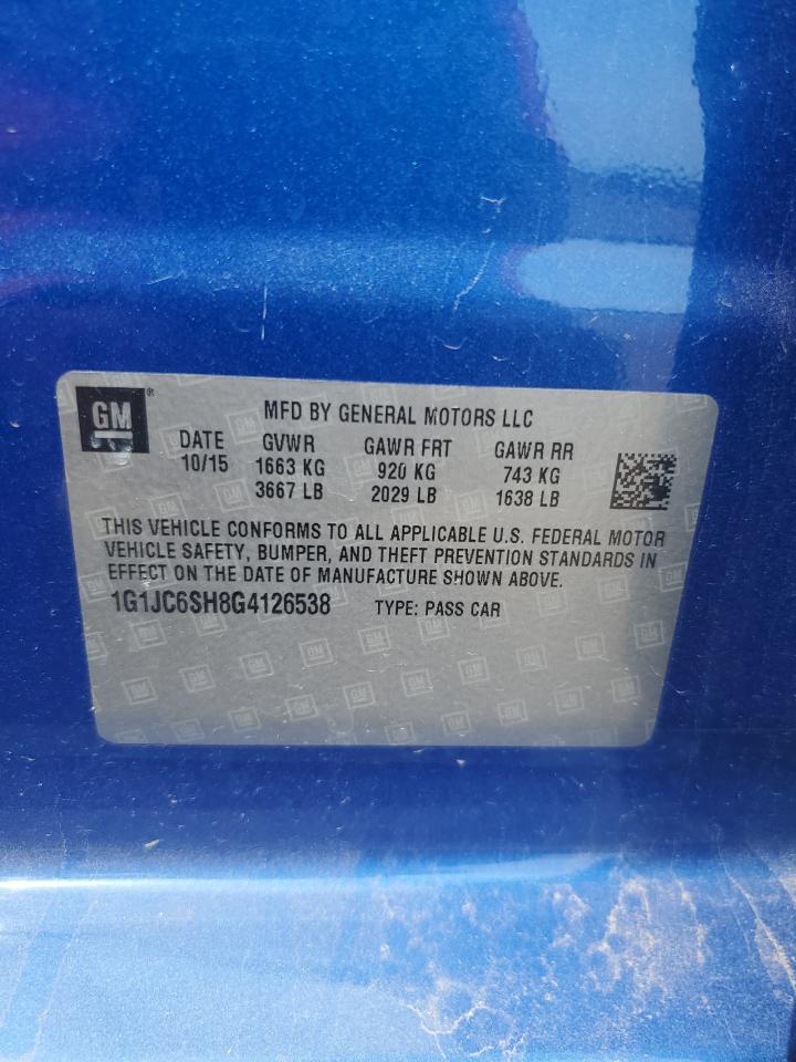 2016 Chevrolet Sonic Lt VIN: 1G1JC6SH8G4126538 Lot: 56476425