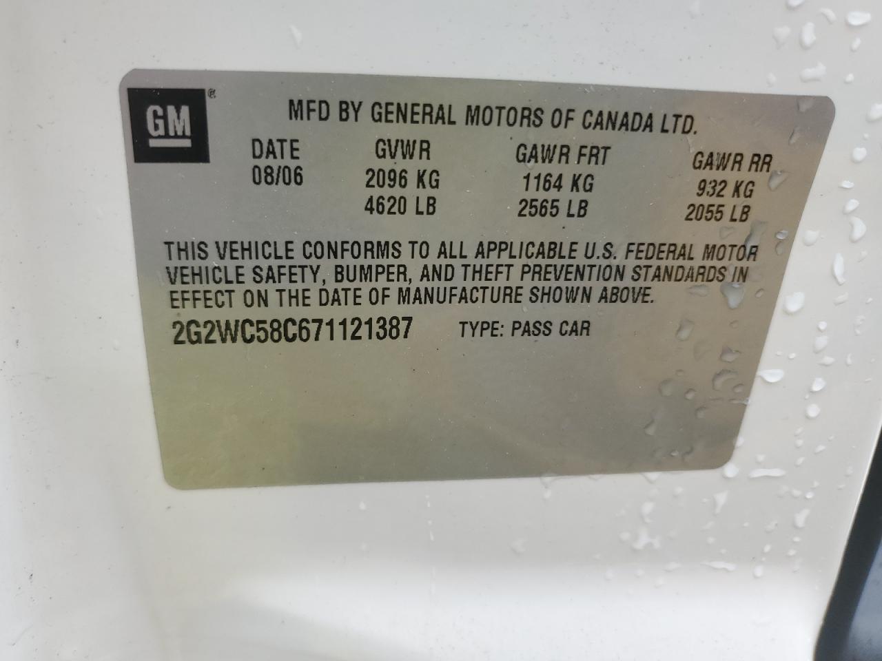 2007 Pontiac Grand Prix Gxp VIN: 2G2WC58C671121387 Lot: 56680315