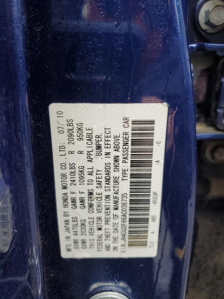2010 Acura Tsx VIN: JH4CU2F66AC036735 Lot: 57185675