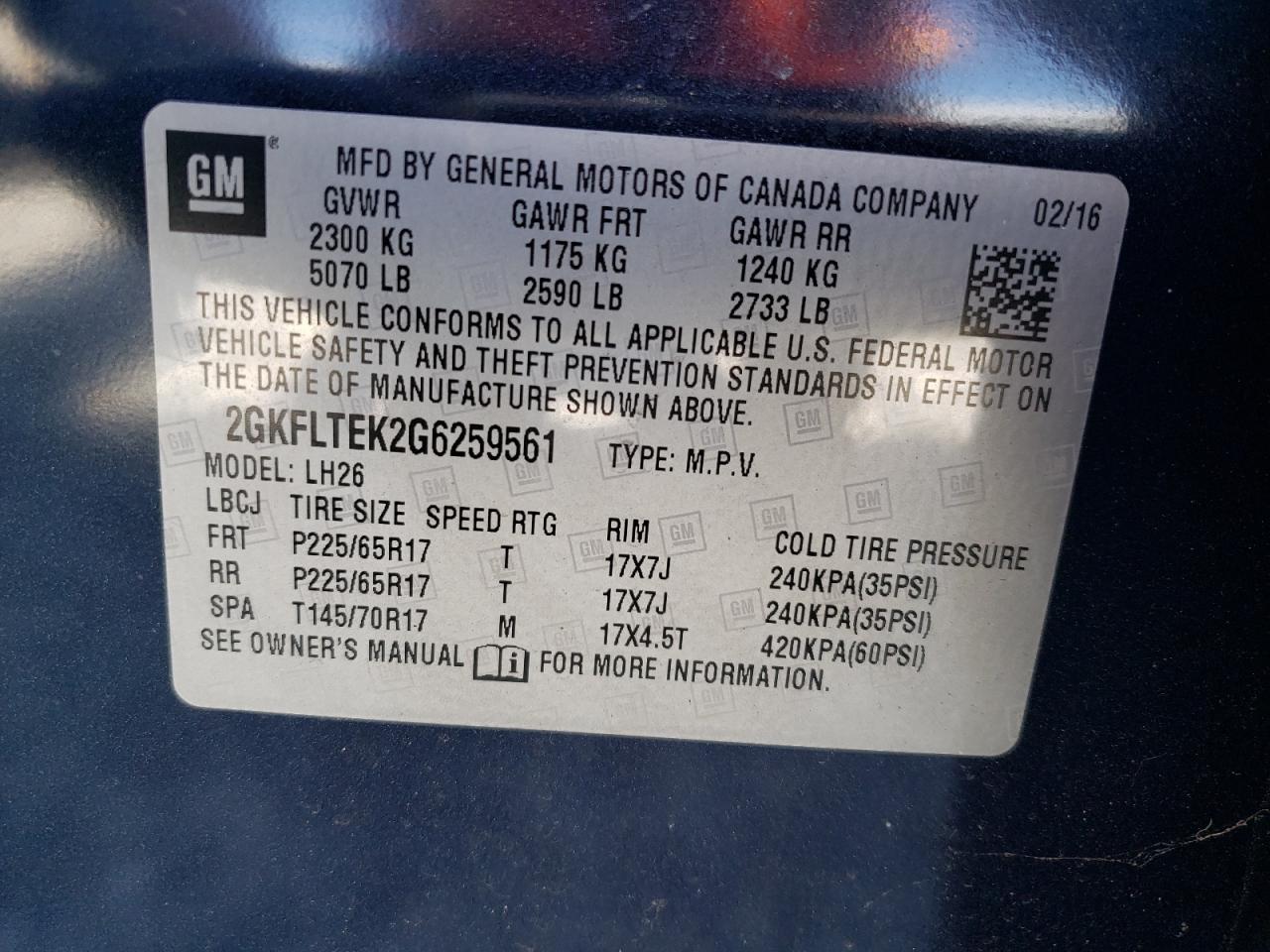 2016 GMC Terrain Sle VIN: 2GKFLTEK2G6259561 Lot: 56990595