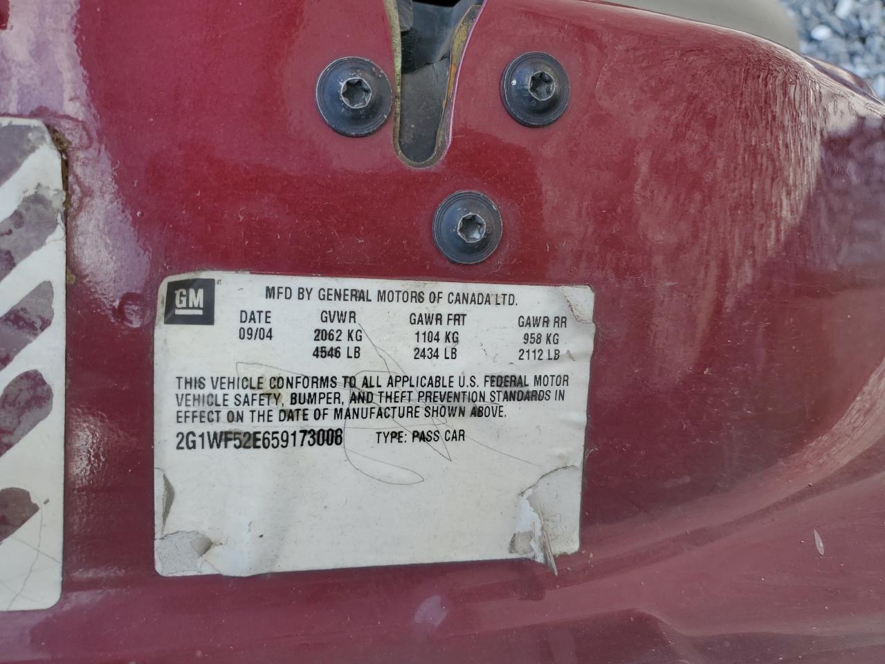 2005 Chevrolet Impala VIN: 2G1WF52E659173008 Lot: 58791235