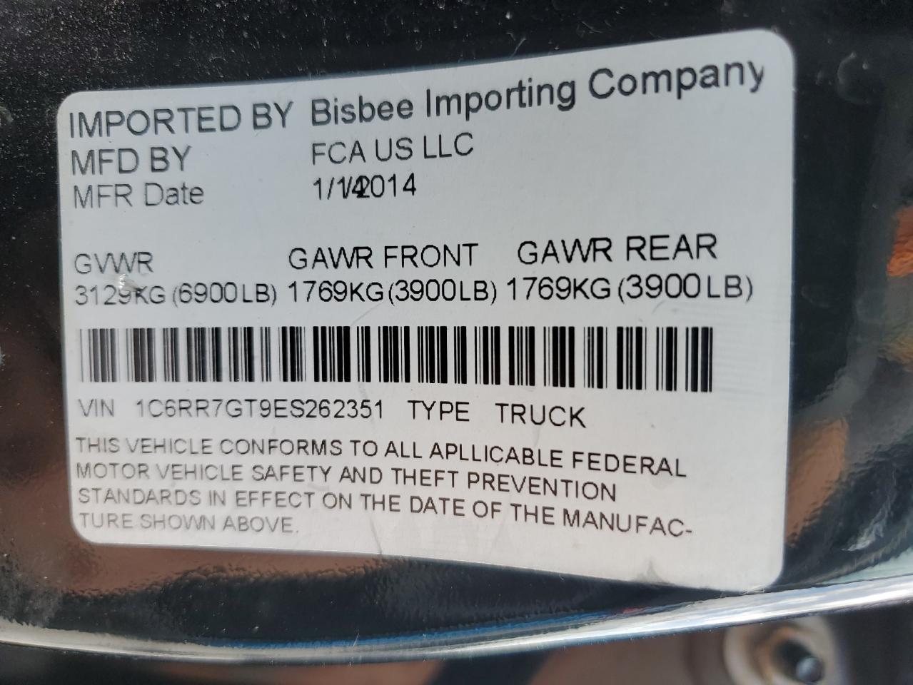 2014 Ram 1500 Slt VIN: 1C6RR7GT9ES262351 Lot: 56865445