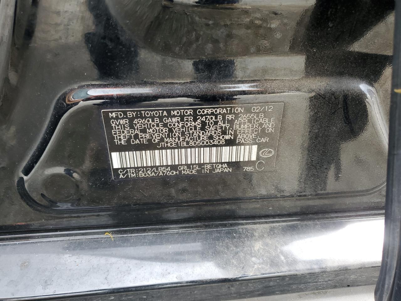 2013 Lexus Gs 350 VIN: JTHCE1BL8D5003408 Lot: 56074355