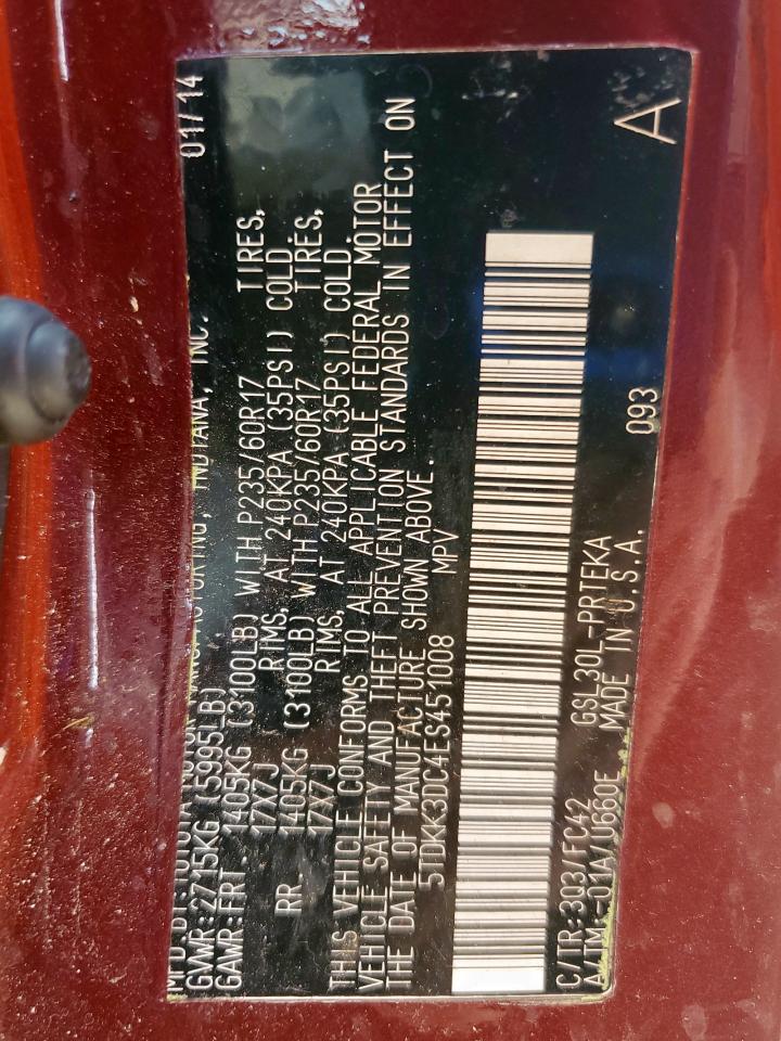 2014 Toyota Sienna Le VIN: 5TDKK3DC4ES451008 Lot: 58338645