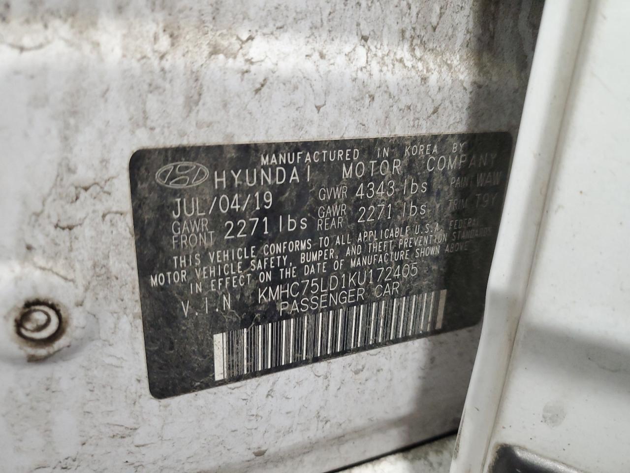 2019 Hyundai Ioniq Limited VIN: KMHC75LD1KU172405 Lot: 57291035