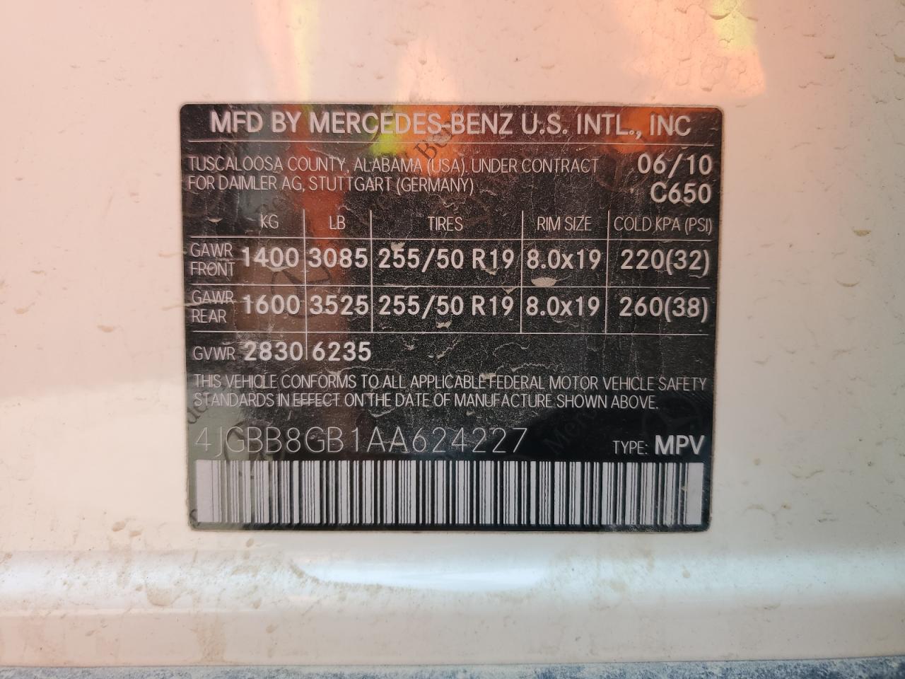 2010 Mercedes-Benz Ml 350 4Matic VIN: 4JGBB8GB1AA624227 Lot: 58637515